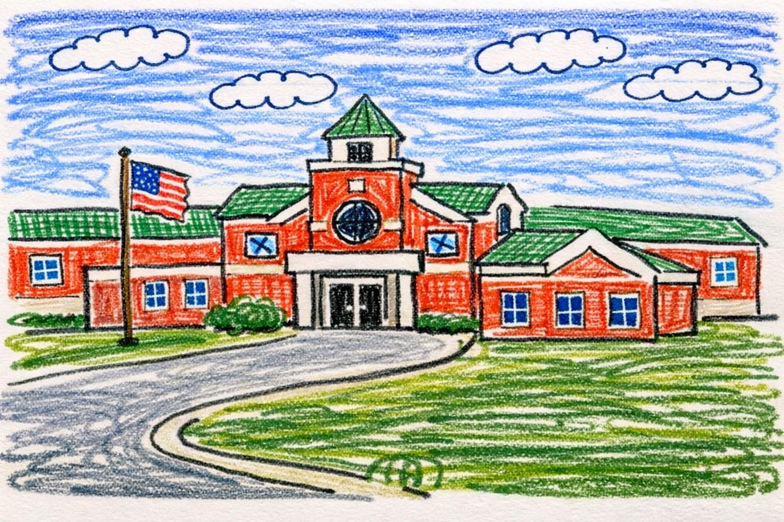 Illustration of a neighborhood school