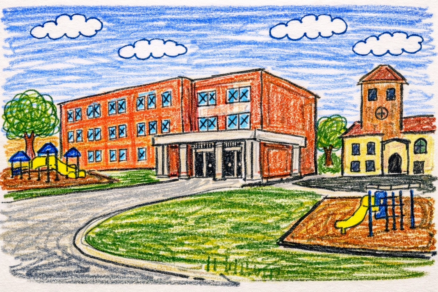 Illustration of a neighborhood school