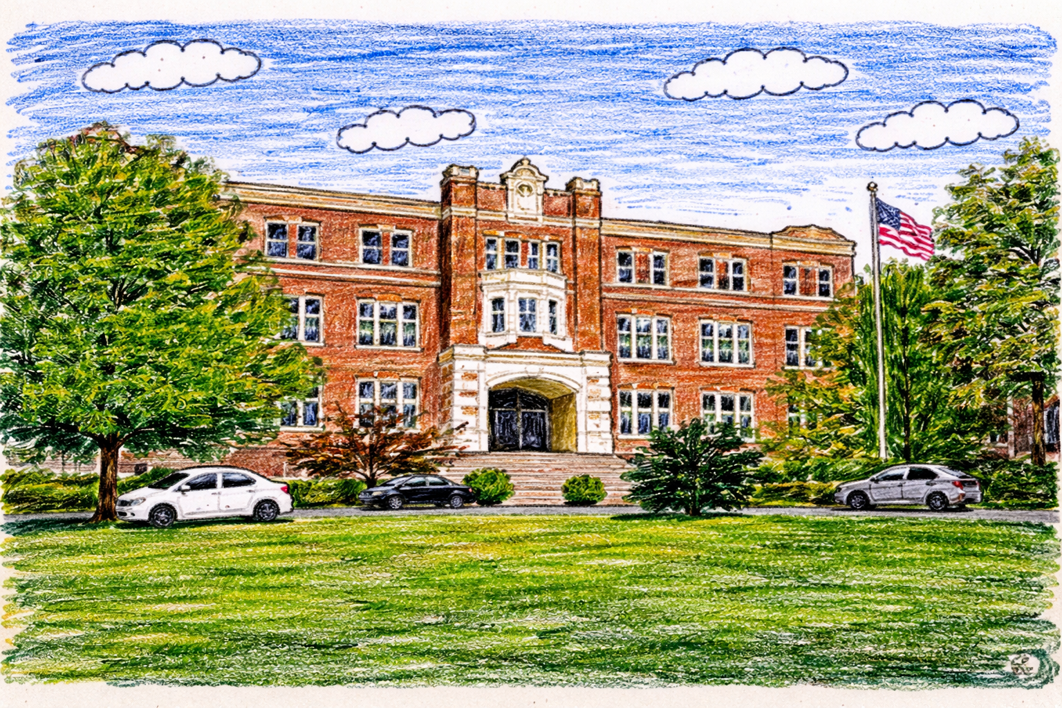 Illustration of a neighborhood school