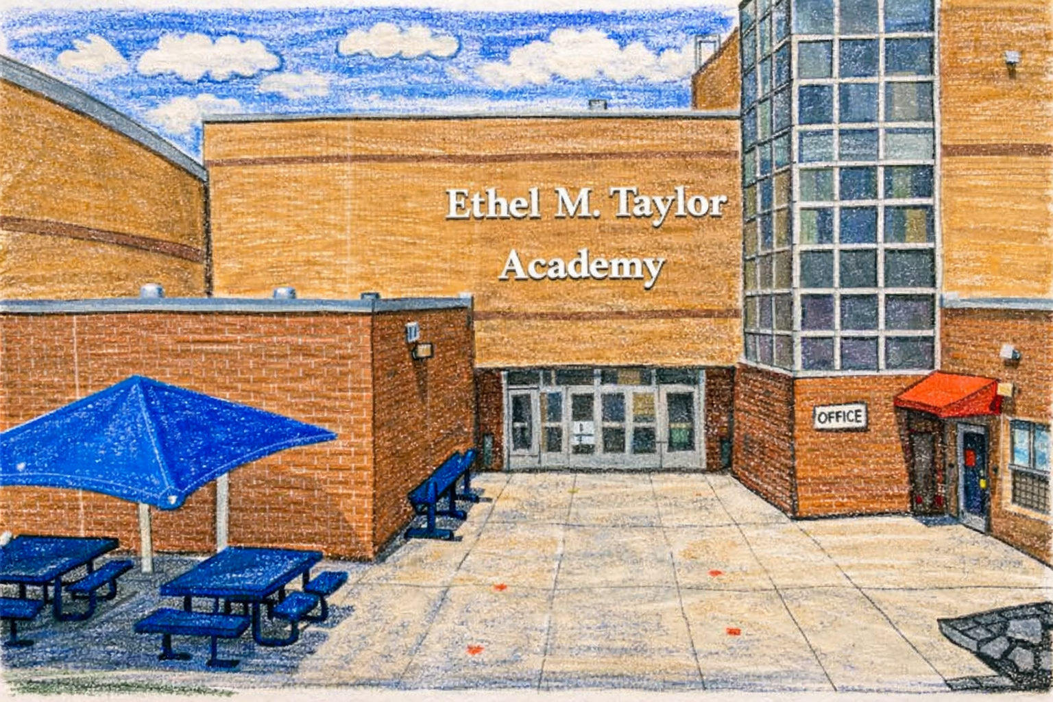 Illustration of a neighborhood school