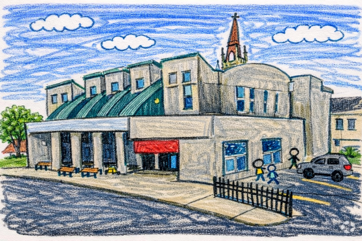 Illustration of a neighborhood school