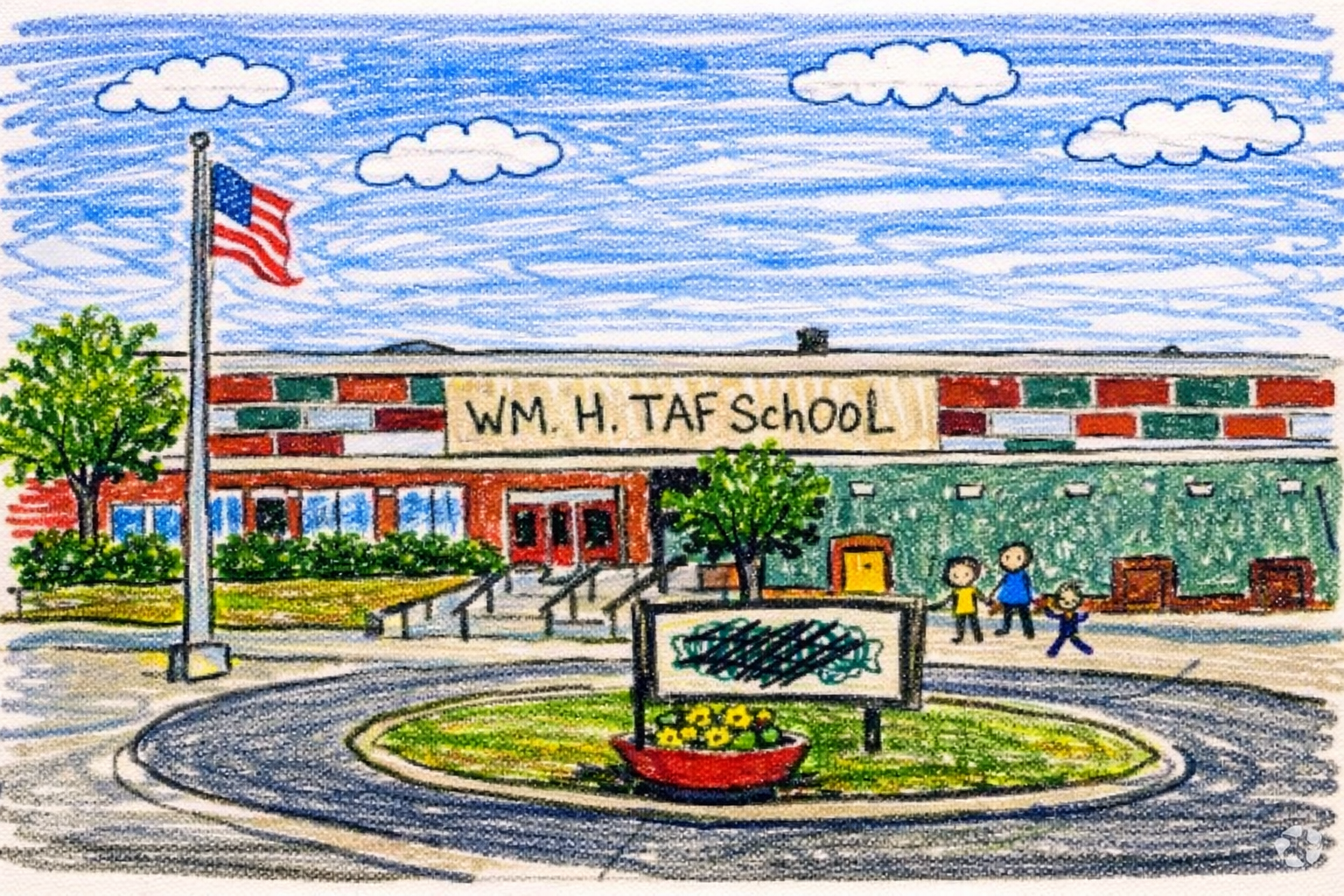 Illustration of a neighborhood school