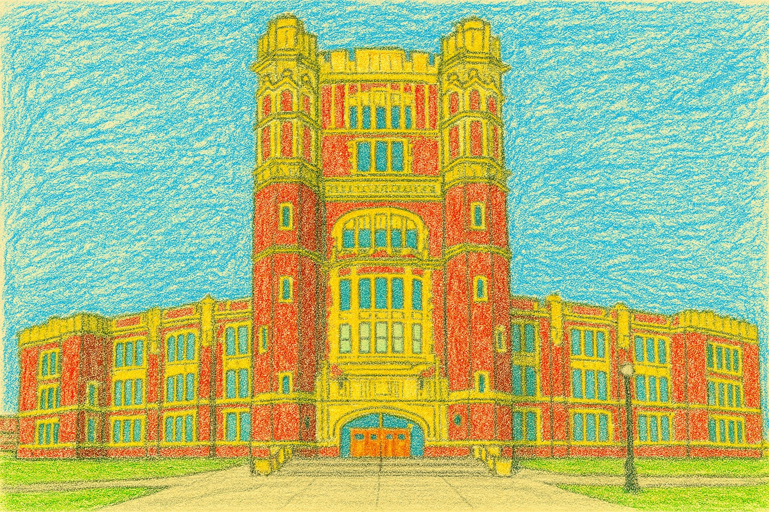 Illustration of a neighborhood school