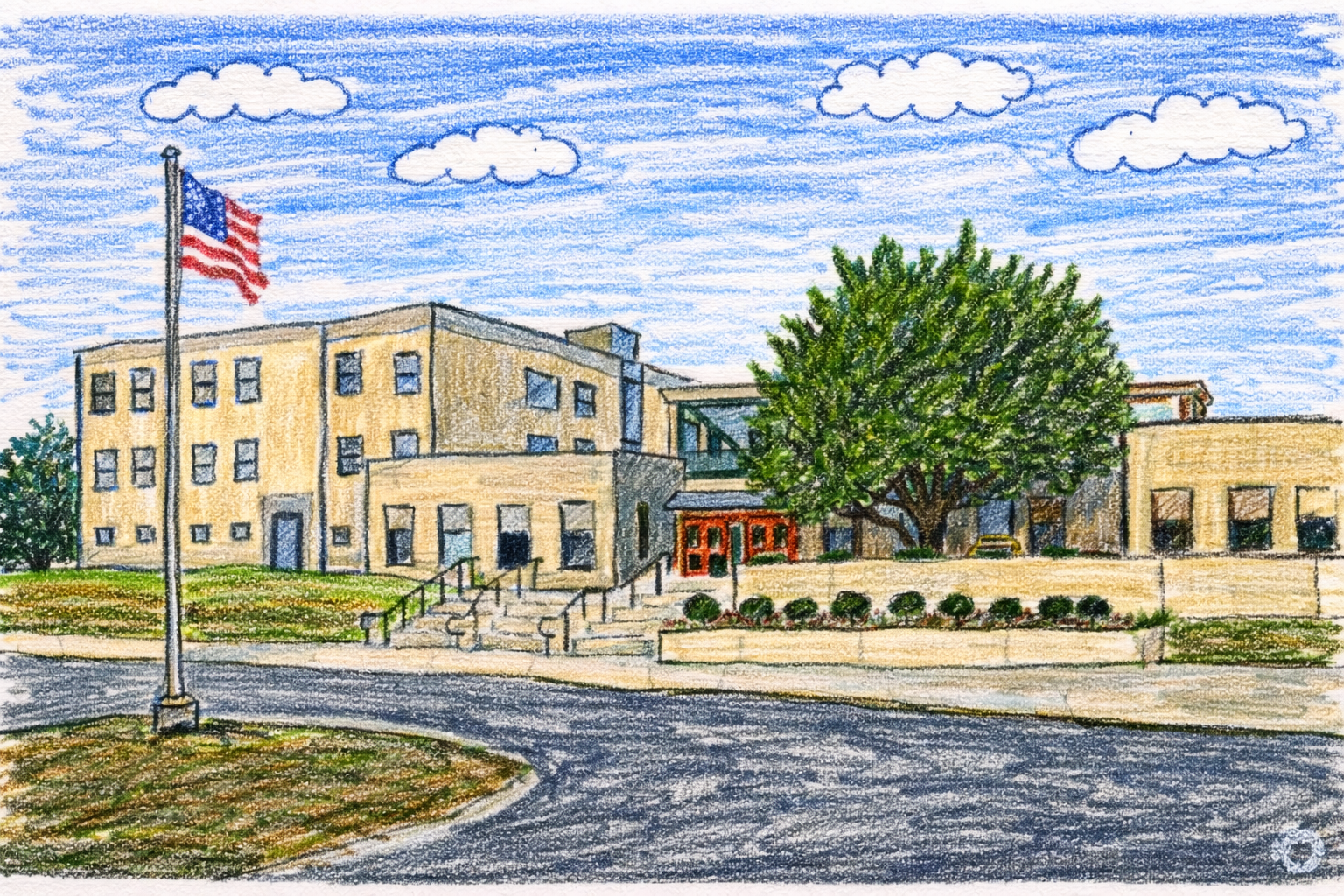Illustration of a neighborhood school
