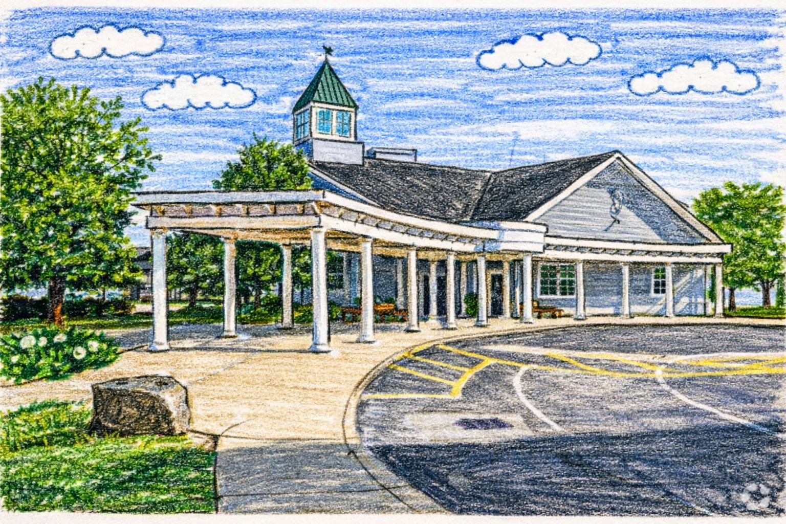 Illustration of a neighborhood school