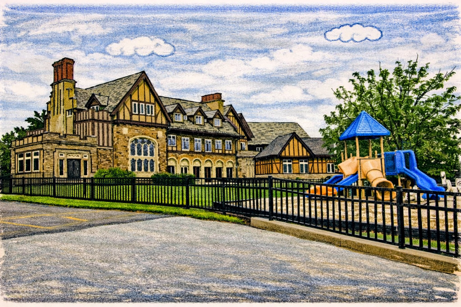 Illustration of a neighborhood school