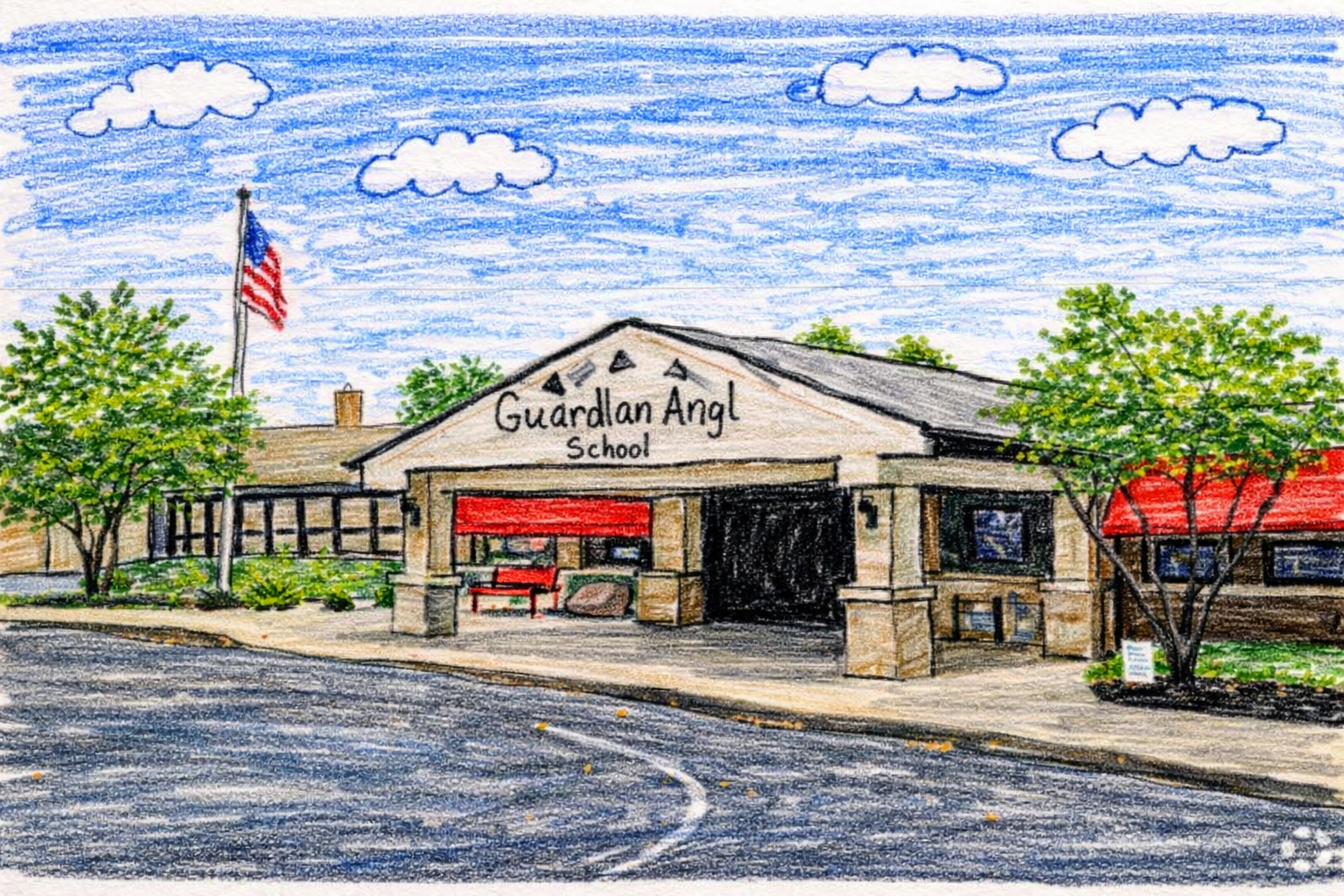Illustration of a neighborhood school