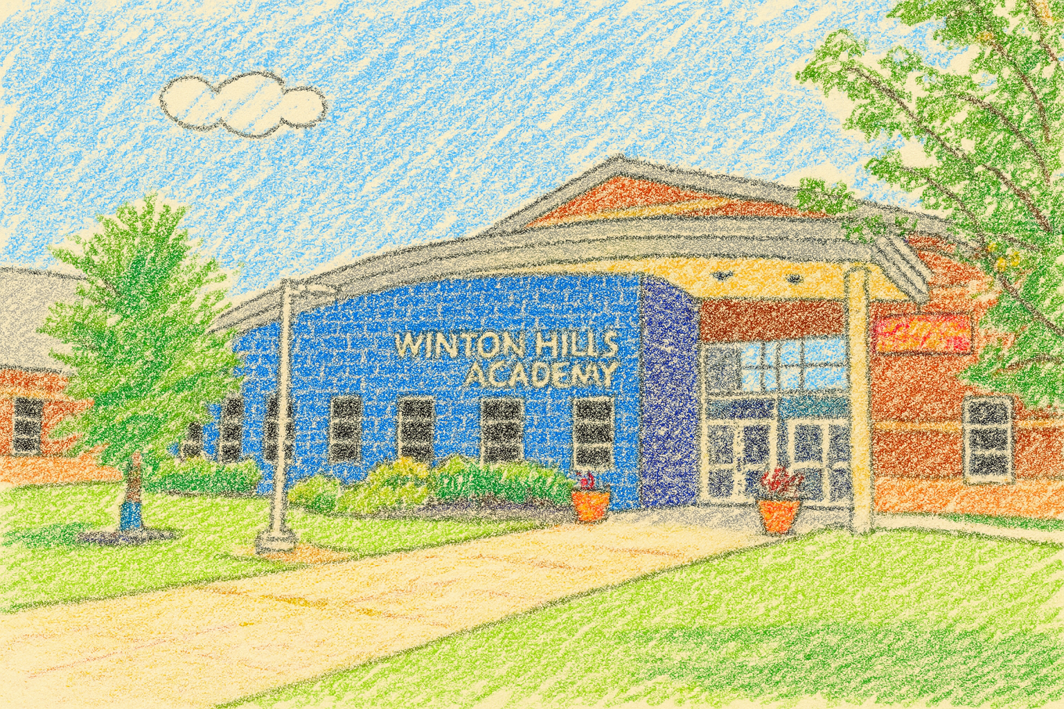 Illustration of a neighborhood school