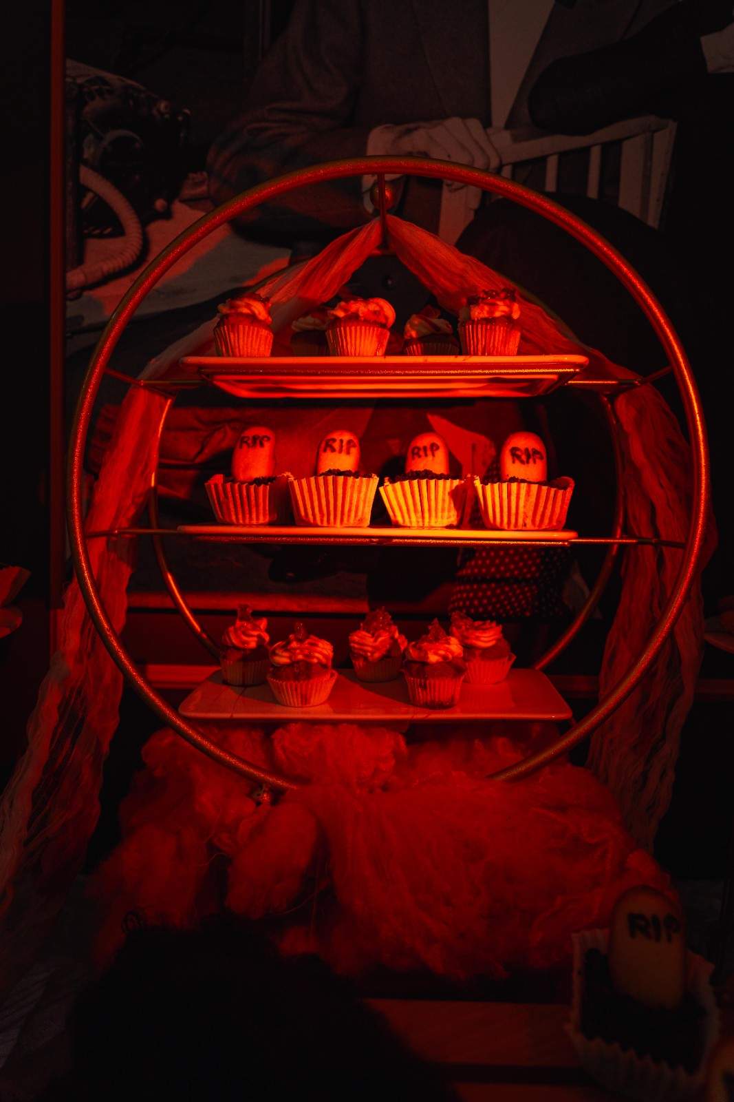 Guests serving themselves at a Halloween buffet