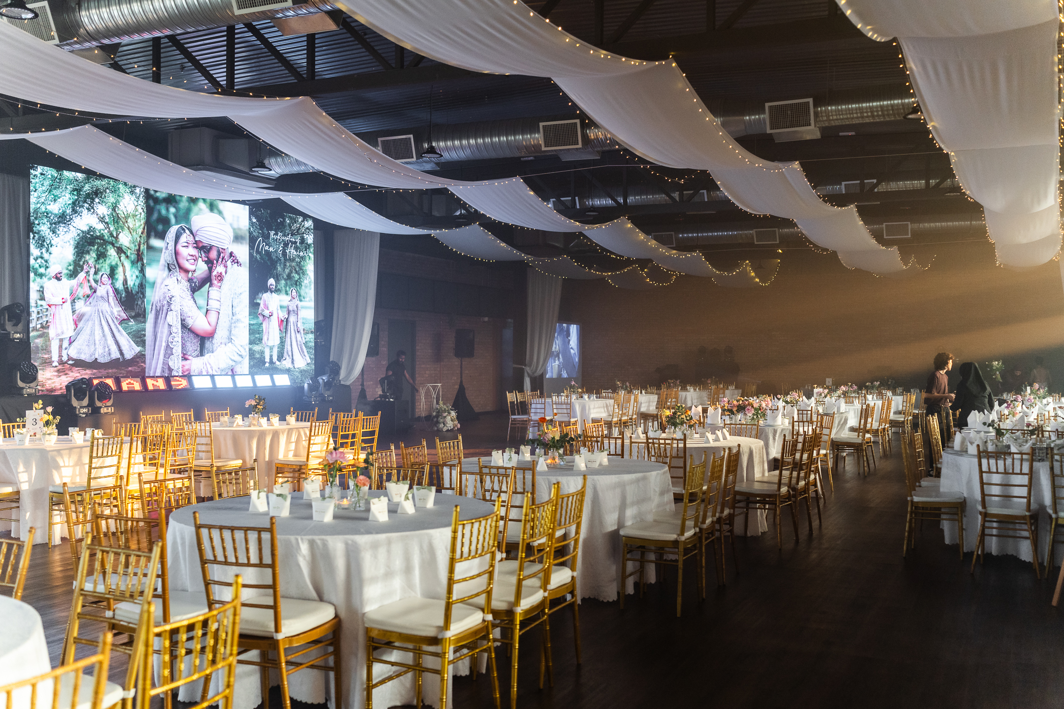 Elegant wedding setup for a mixed race chinese indian couple 