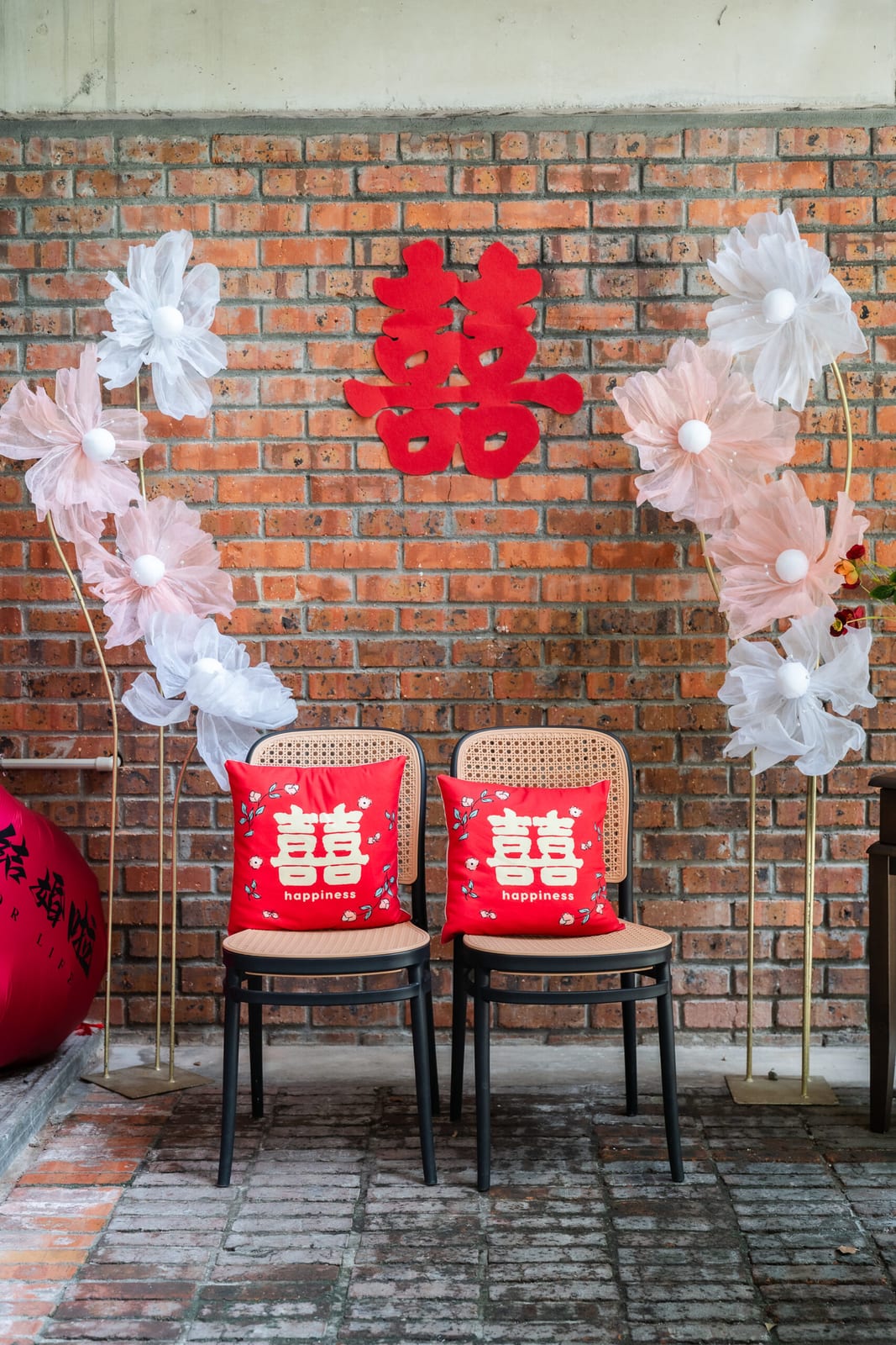 Chinese-style red decoration and setup for a wedding at Glassbox Cyberjaya, Malaysia