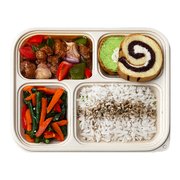 Sweet and sour chicken bento box with white rice, stir fried veggie and swiss roll — iDoCatering corporate bento
