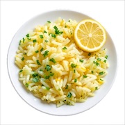 Lemon pilaf rice with herbs and a lemon slice — iDoCatering seminar buffet