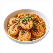 Chili garlic butter prawns with spring onion — iDoCatering seminar buffet