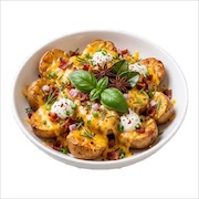 Cheesy herb loaded potatoes with chicken bacon and sour cream — iDoCatering buffet