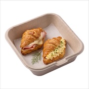 Mini ham and cheese and egg mayo croissants in a takeaway box — iDoCatering light refreshment