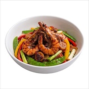 Tiger prawns stir fried in X.O sauce with snow peas and capsicum — iDoCatering buffet