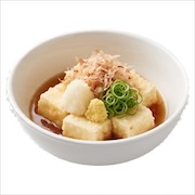 Agedashi tofu in dashi broth with bonito flakes, daikon and spring onion — iDoCatering buffet