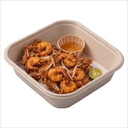 Cucur udang prawn fritters with bean sprouts, lime and dipping sauce in a fibre box — iDoCatering buffet