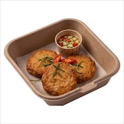 Thai fish cakes topped with red chilli and lime leaf, with cucumber relish dip — iDoCatering buffet
