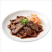 Beef yakiniku, sliced beef in glossy sauce with sesame and spring onion, with pickled daikon — iDoCatering buffet