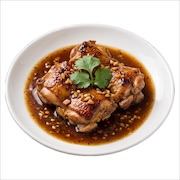 Roasted chicken in a dark brown sauce with garlic and a coriander sprig — iDoCatering buffet