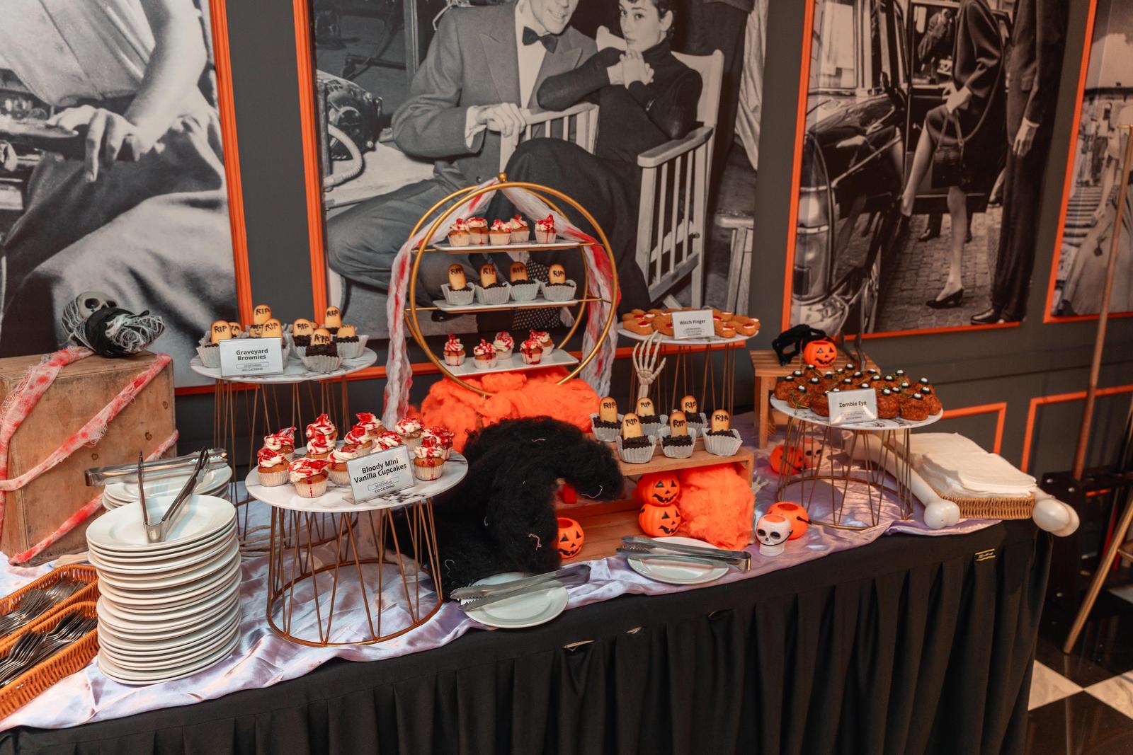 iDoCatering Halloween dessert table with Graveyard Brownies, RIP tombstone cupcakes and bloody vanilla cupcakes