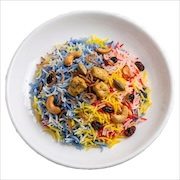Nasi hujan panas, multicoloured rice with cashews, raisins and fried shallots — iDoCatering buffet