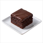 Chocolate fudge cake slice under a thick chocolate ganache top, on a white square plate — iDoCatering buffet