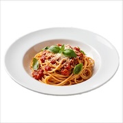 Marinara tomato pasta, spaghetti in tomato sauce with basil leaves and grated cheese — iDoCatering buffet