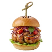 Mini teriyaki chicken burger in a soft bun with slaw and lettuce — iDoCatering canapé