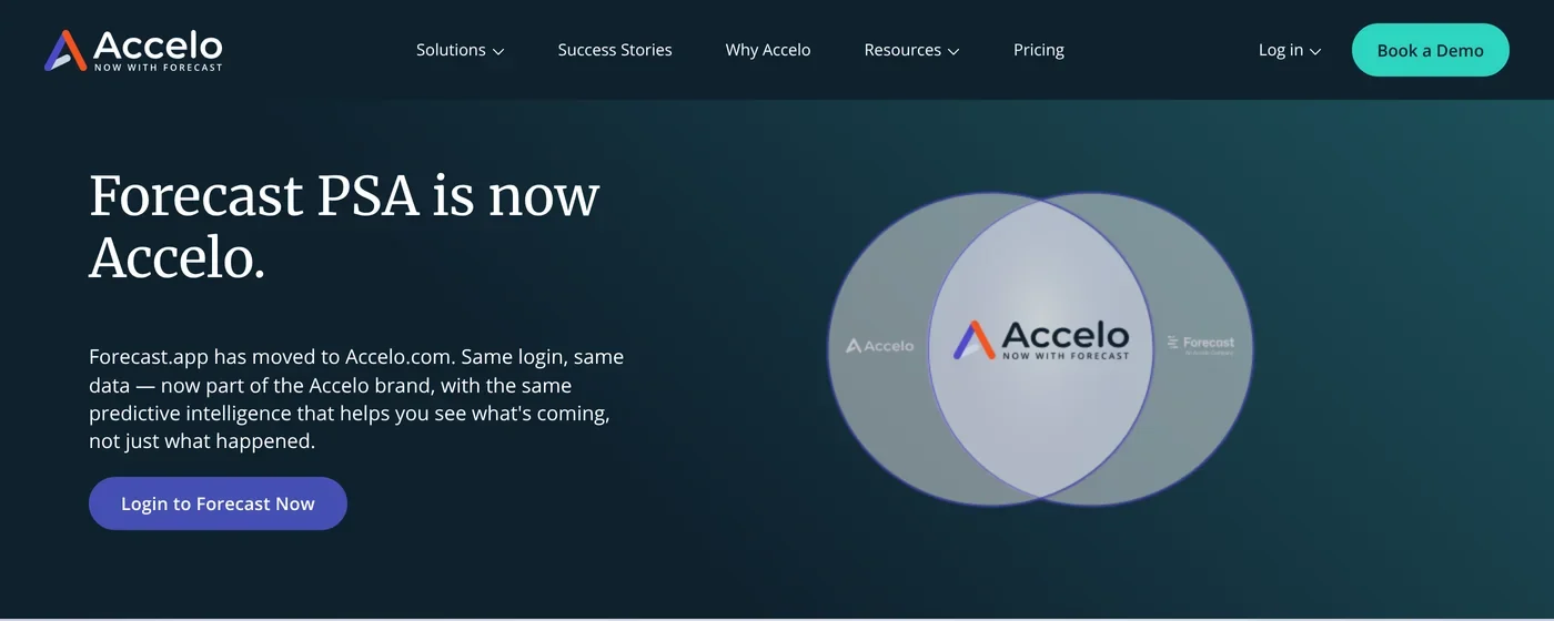 Accelo website saying Forecast PSA is now Accelo and forecast.app has moved to accelo.com
