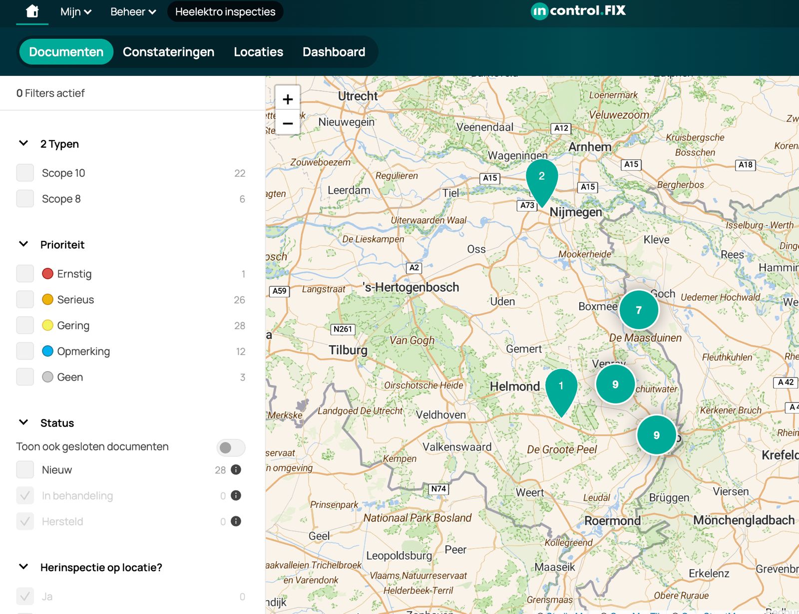 Dashboard van de Scope inspecties in inControl.FIX