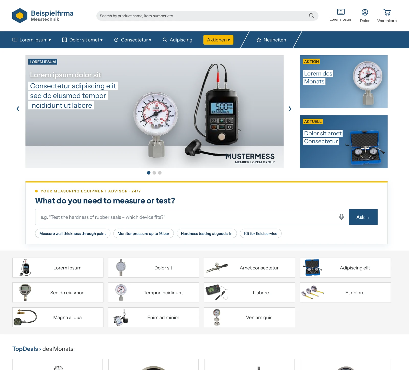 Sample company homepage with the advisor field (fictional example)