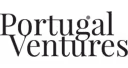 Portugal Ventures text logo in black serif font on a grey mosaic background.