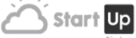 Logo with two sections: left gray text 'STARTUP' and right dark square with white 'UP' letters.