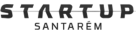 Logo with stylized mountain and wave shapes above text reading 'Startup Santarém'.