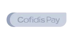Cofidis Pay payment service button with curved shape and gray gradient background.