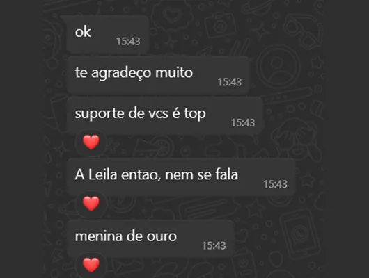 print de um elogio ao suporte da Guru