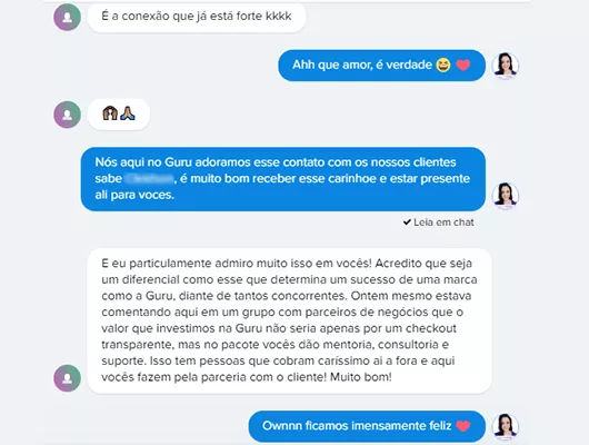 print de um elogio ao suporte da Guru