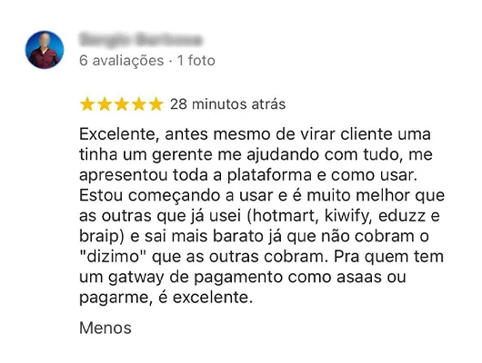 print de um elogio ao suporte da Guru