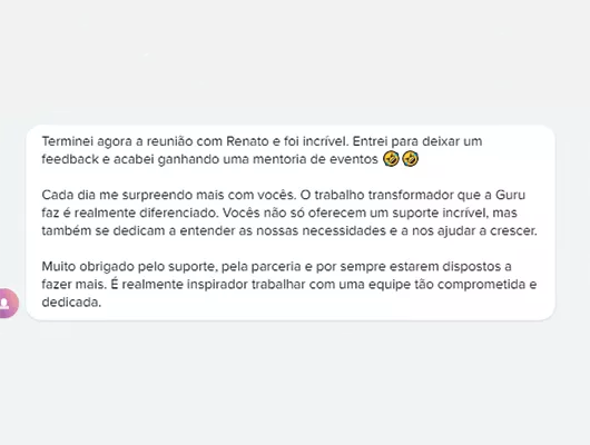 print de um elogio ao suporte da Guru