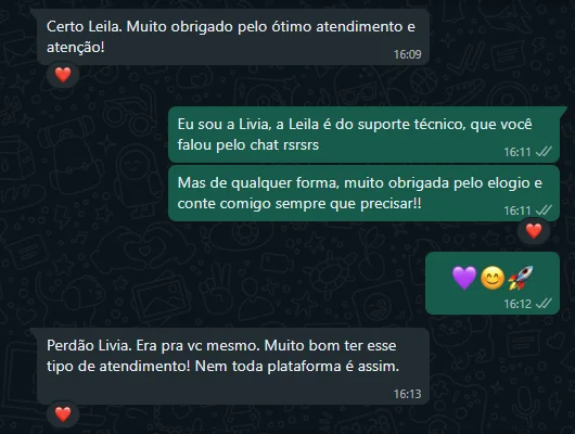 print de um elogio ao suporte da Guru
