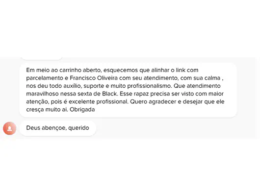 print de um elogio ao suporte da Guru
