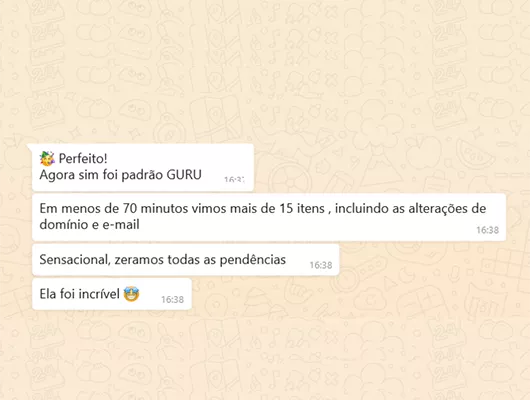 print de um elogio ao suporte da Guru