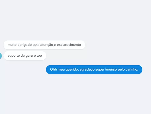 print de um elogio ao suporte da Guru