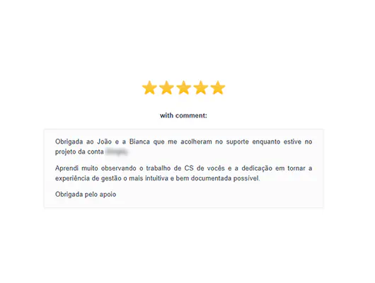 print de um elogio ao suporte da Guru