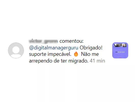 print de um elogio ao suporte da Guru