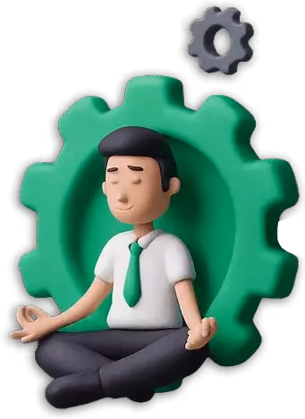 3D illustration of the Guru in a meditation pose inside a green gear.