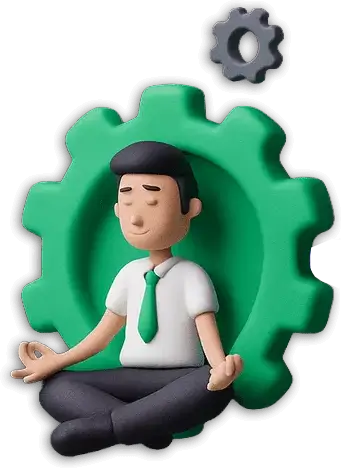 3D illustration of the Guru in a meditation pose inside a green gear.